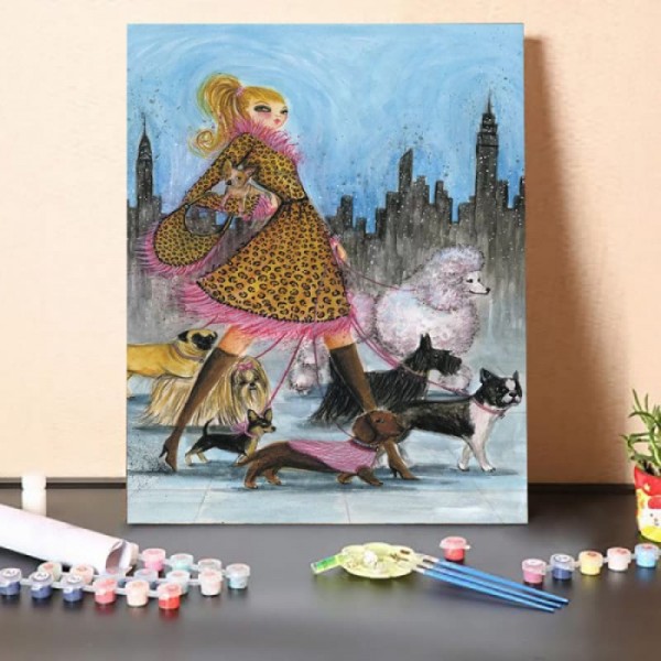 Paint By Numbers Kit-Woman Walking The Dogs