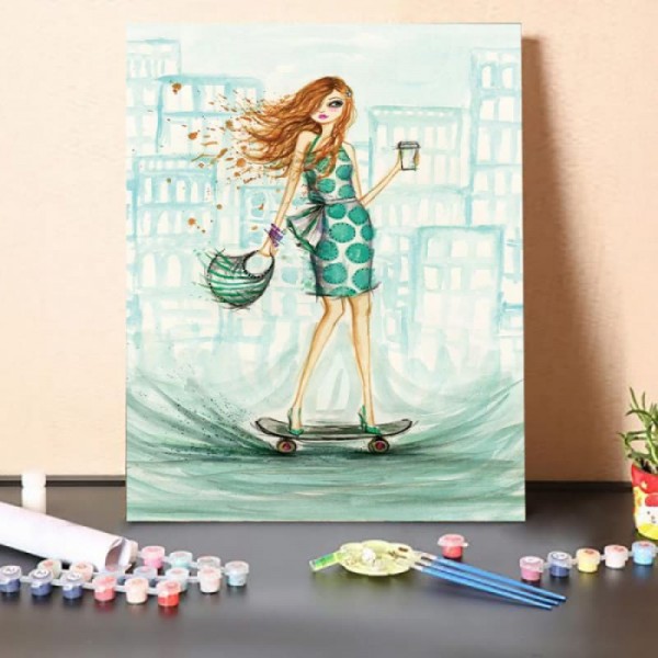 Paint By Numbers Kit-Skateboard Girl