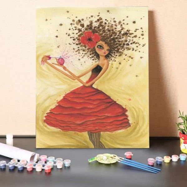 Paint By Numbers Kit-Spanish Red Dress Girl