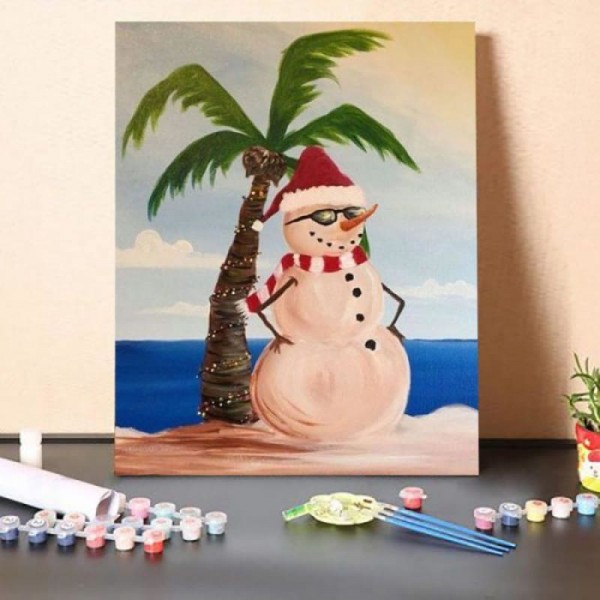 Paint By Numbers Kit -Christmas Snowman By Coconut Tree