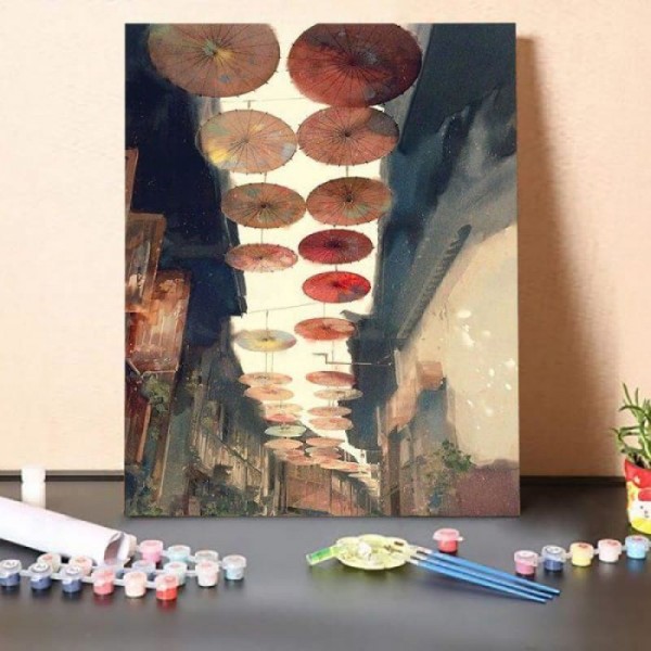 Paint by Numbers Kit-Umbrella Street