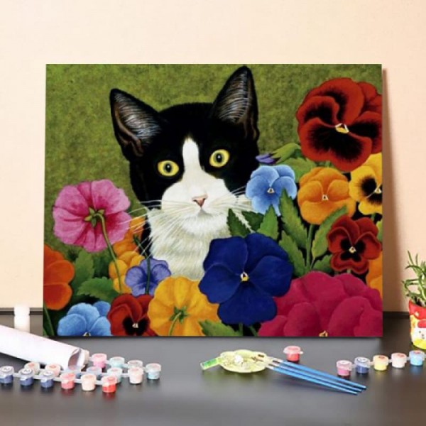Cat in Colorful Flowers – Paint By Numbers Kit