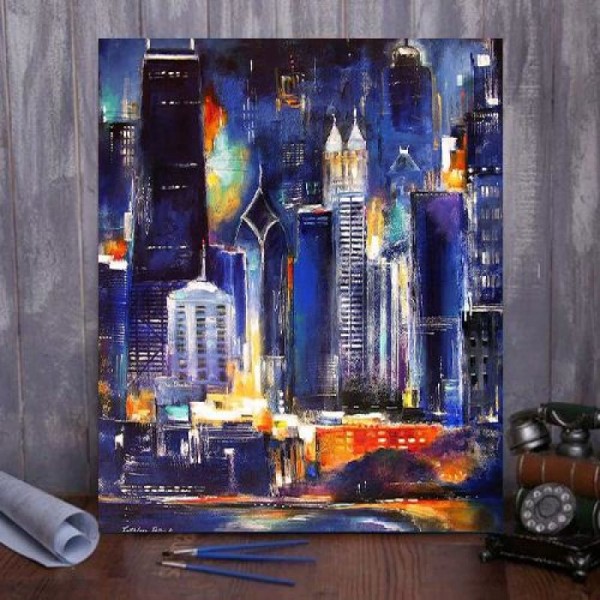 Chicago Skyline at Night Paint By Numbers Kit
