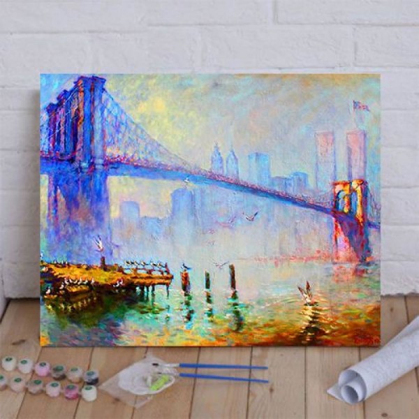 Brooklyn Bridge in a Foggy Morning Paint By Numbers Kit