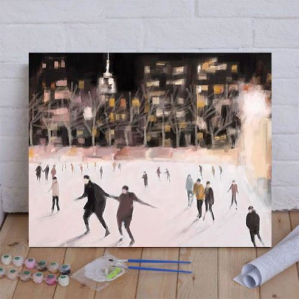 Bryant Park Ice Skaters New York at Night Paint By Numbers Kit