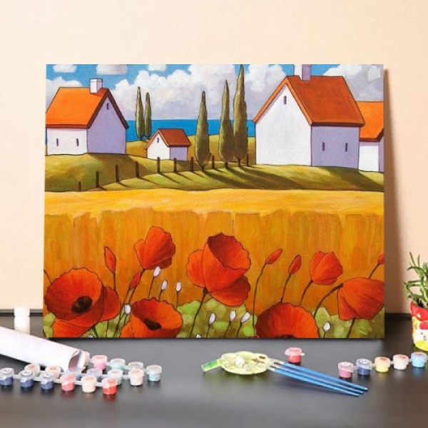 Paint By Numbers Kit-Village and Safflower