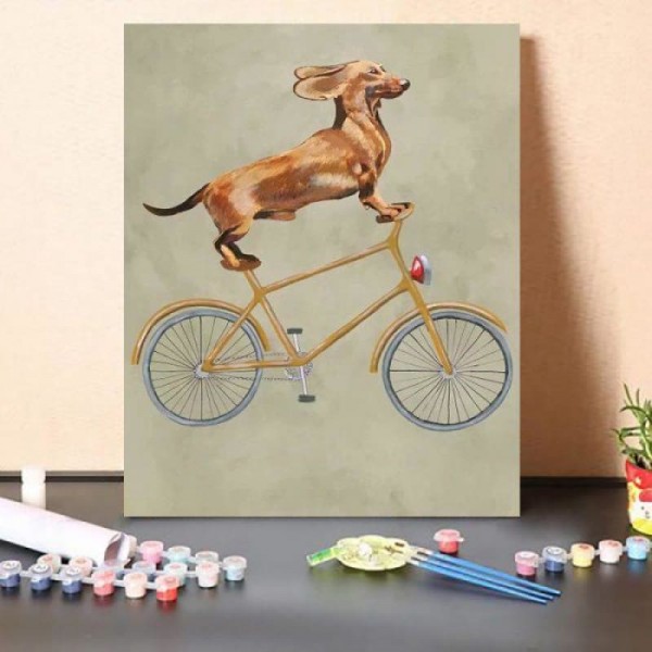 Paint By Numbers Kit Dachshund On Bicycle I
