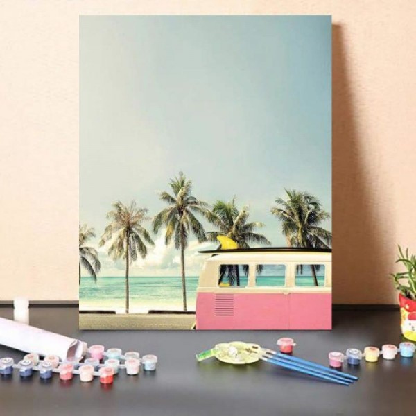Paint By Numbers Kit Surf Bus Pink