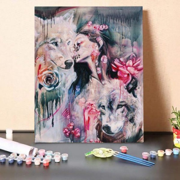 Paint by Numbers Kit-Kissing Wolf