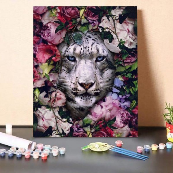 Paint by Numbers Kit-White Tiger in the Flowers