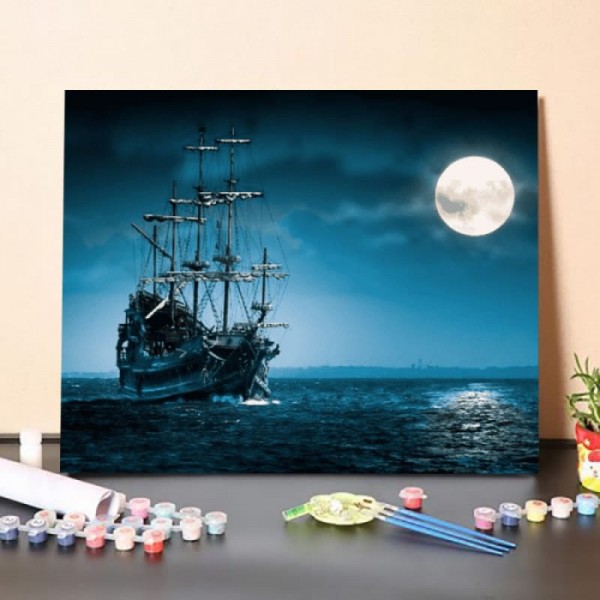 Paint by Numbers Kit-Ship in the Moonlight