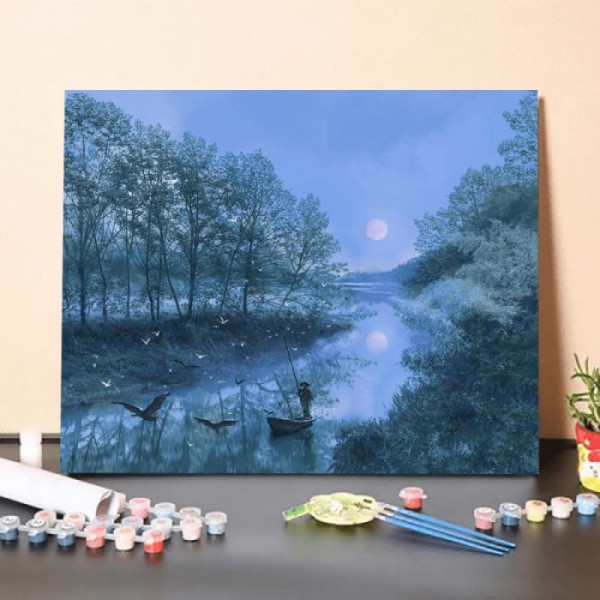 Paint by Numbers Kit-Fishermen in the moonlight