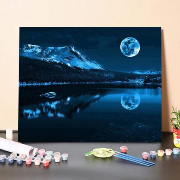 Paint by Numbers Kit-Cold Moon and Lake