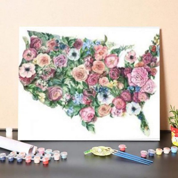 Paint by Numbers Kit-Floral USA Map