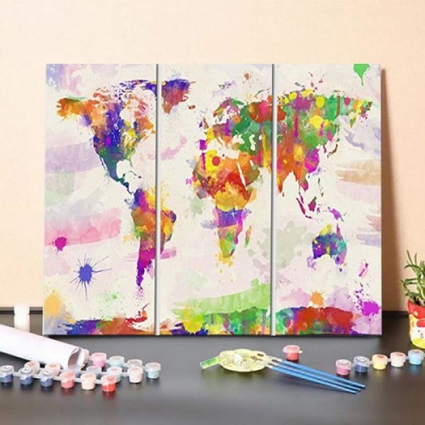 Paint by Numbers Kit-Colorful Watercolour World Map