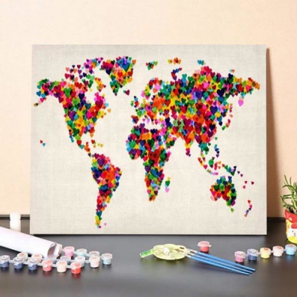 World Map Hearts (Multicolor) II – Paint By Numbers Kit