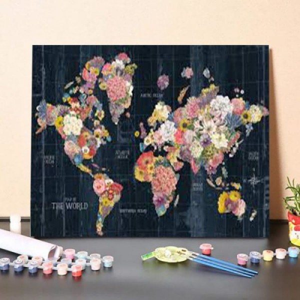 Paint by Numbers Kit-Botanical Floral Map Words