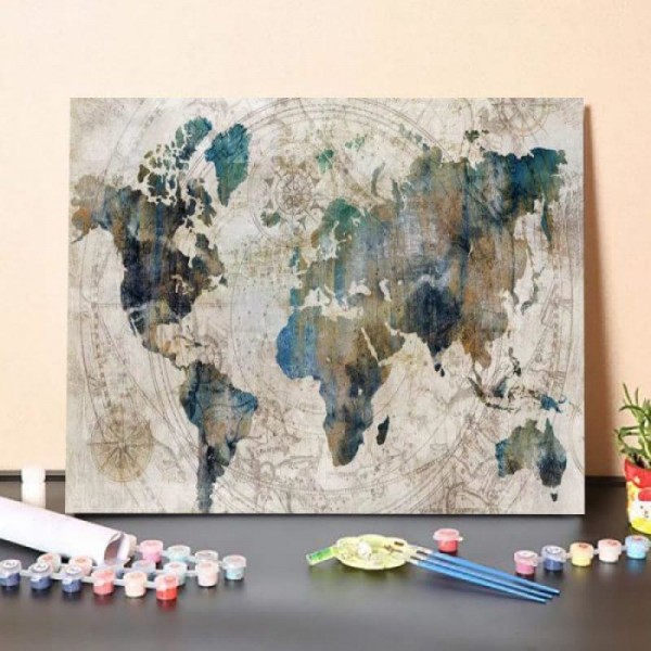 World Map Indigo – Paint By Numbers Kit