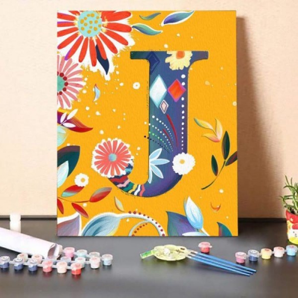 Paint by Numbers Kit Alphabet J in Flowers