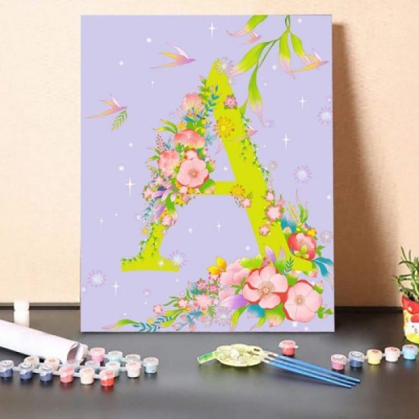 Paint by Numbers Kit Alphabet A in Flowers