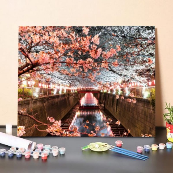Paint by Numbers Kit – Cherry Blossom At Meguro Canal