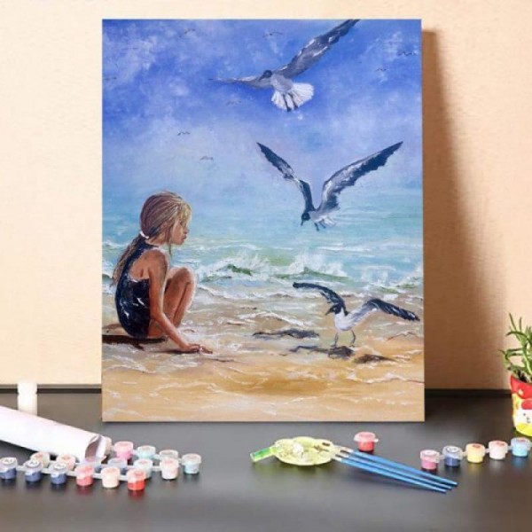 Paint By Numbers Kit-The Girl Close To Seagulls