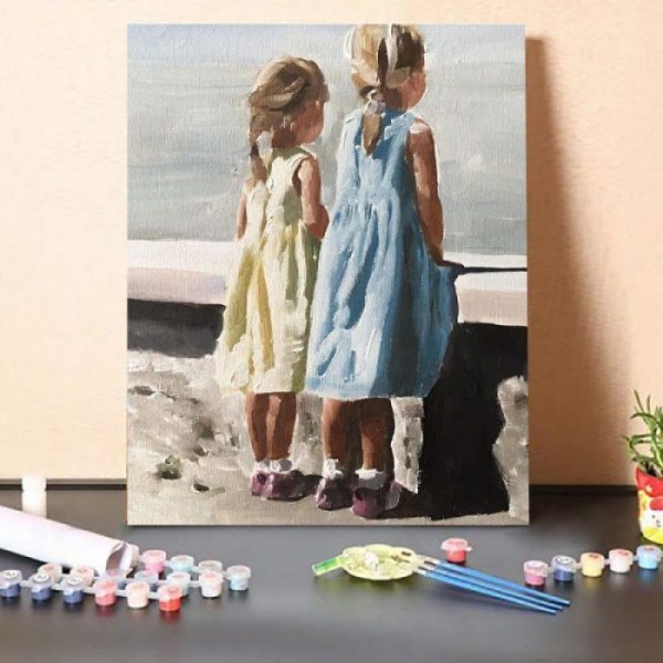 Paint By Numbers Kit-Two Little Girls Looking Out To The Sea