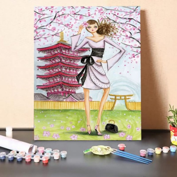 Paint By Numbers Kit-Take Photos Under The Cherry Blossoms