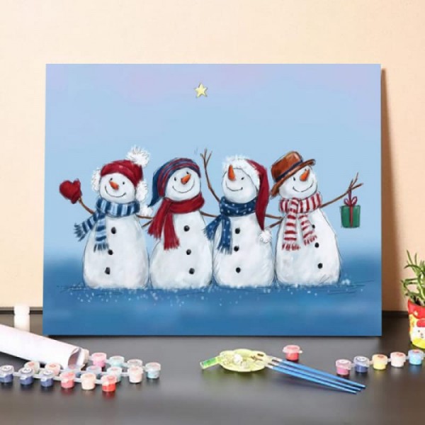 Paint By Numbers Kit-Four Snowmen