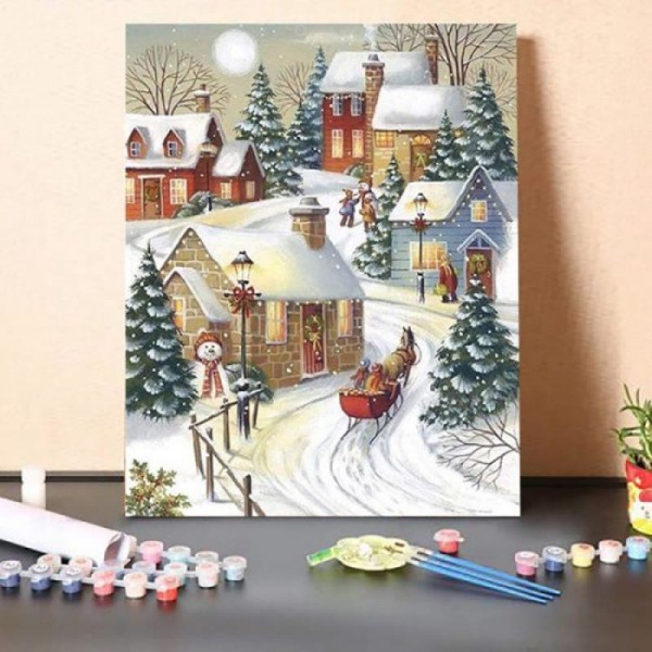 Christmas Snow flake Village Art-Paint by Numbers Kit