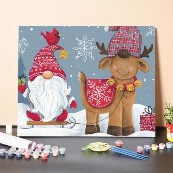 Paint By Numbers Kit-Snowy Gnome with Reindeer