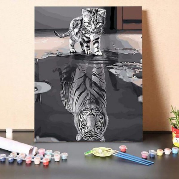 Cat's Reflection Of Tiger – Paint By Numbers Kit