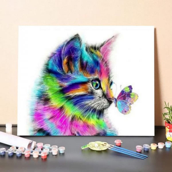 Colored Cat And Butterfly – Paint By Numbers Kit