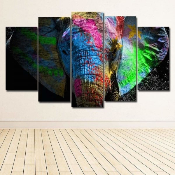 5 Panels Colorful Elephant Diy Paint By Numbers Kits