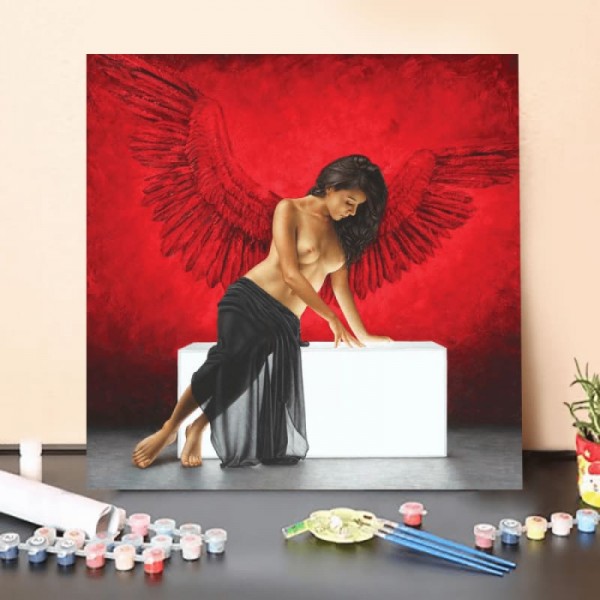 Paint by Numbers Kit-Red feather angel